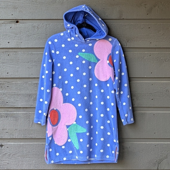Mini Boden Polka Dot Flowers Terrycloth Beach Swim Coverup Shower Robe 9-10Y - Picture 7 of 7